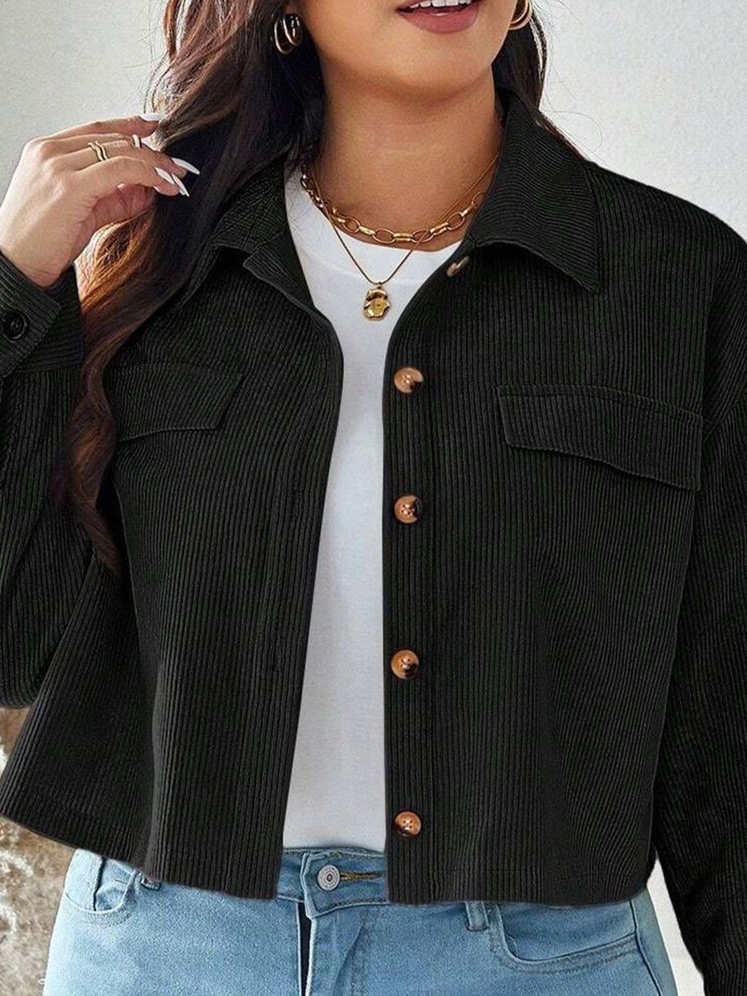 CURVE BY KOTTY Women Solid Spread Collar Regular Fit Casual Shirt