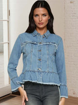 Kotty Women Spread Collar Solid Denim Jacket