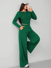 Kotty Women Boat Neck Top With Trousers Co-Ords