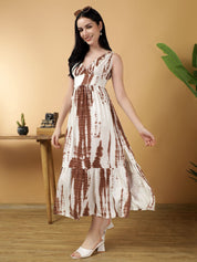 Kotty Tie And Dyed Dyed Shoulder Straps  Fit & Flare Midi Dress