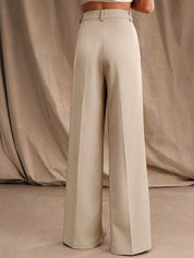 Kotty Women Relaxed Straight Fit High-Rise Pleated Wide Leg Trousers