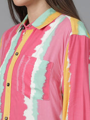 Kotty Women Spread Collar Dyed Cotton Oversized Casual Shirt