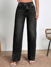 Kotty Women Wide Leg High-Rise Light Fade Stretchable Jeans with Slit