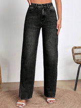 Kotty Women Wide Leg High-Rise Light Fade Stretchable Jeans with Slit