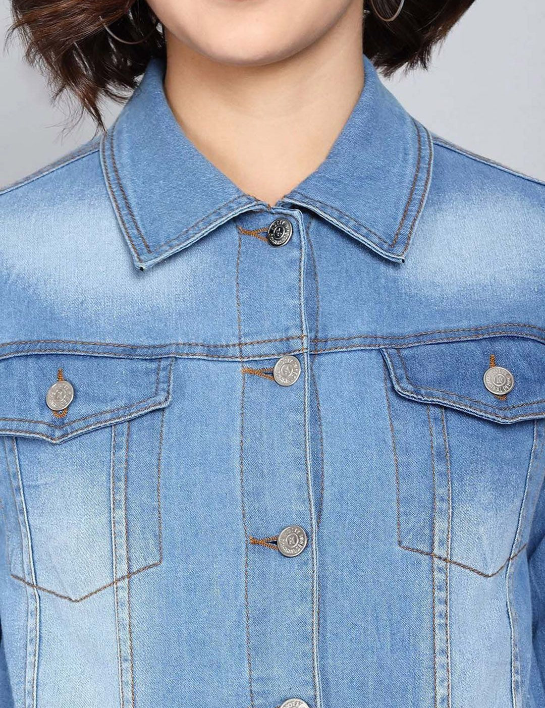 Kotty Women Spread Collar Solid Denim Jacket
