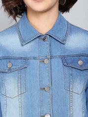 Kotty Women Spread Collar Solid Denim Jacket