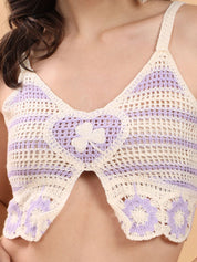 Kotty Embellished Print Cotton Crop Top