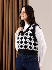 Kotty Women Printed Crop Sweater Vest