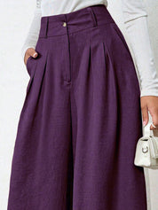 Kotty Women Relaxed Straight Leg Loose Fit High-Rise Wrinkle Free Trousers