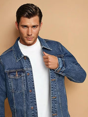Kotty Men Spread Collar Solid Denim Jacket