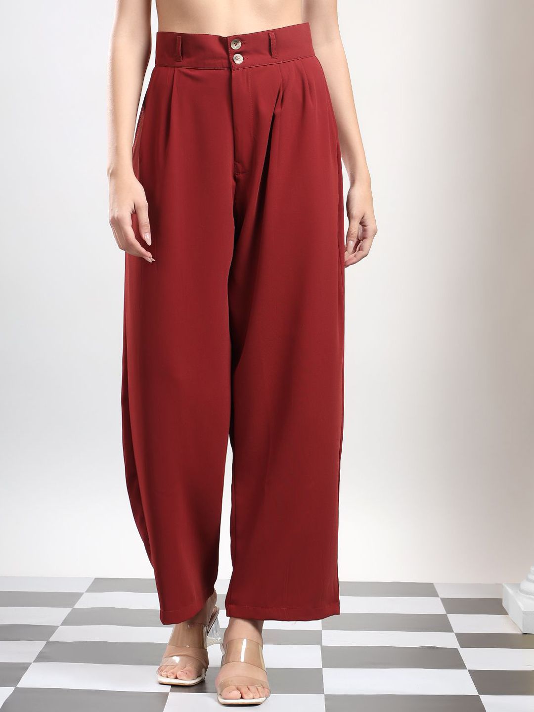 Kotty Women High-Rise Easy Wash Pleated Trousers