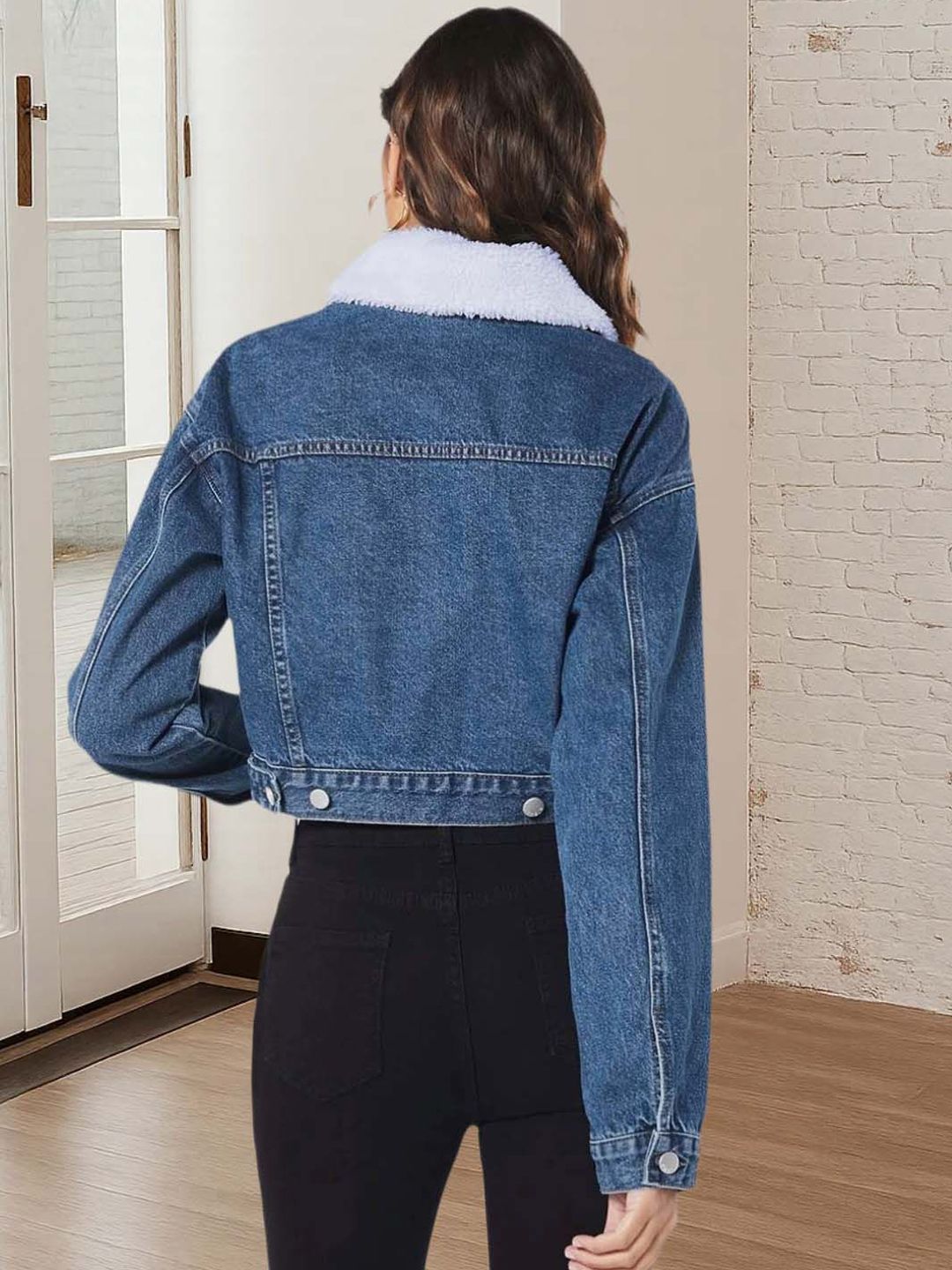 Kotty Women Spread Collar Solid Denim Jacket