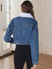 Kotty Women Spread Collar Solid Denim Jacket