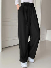 Kotty Women Cotton Relaxed Straight Leg Straight Fit High-Rise Easy Wash Pleated Trousers