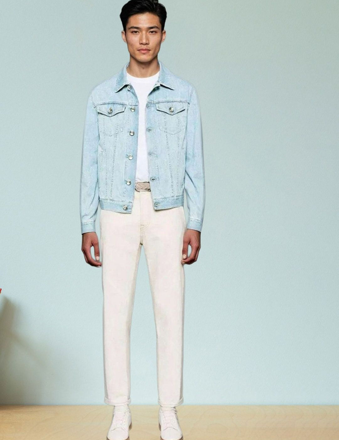 Kotty Men Spread Collar Solid Denim Jacket