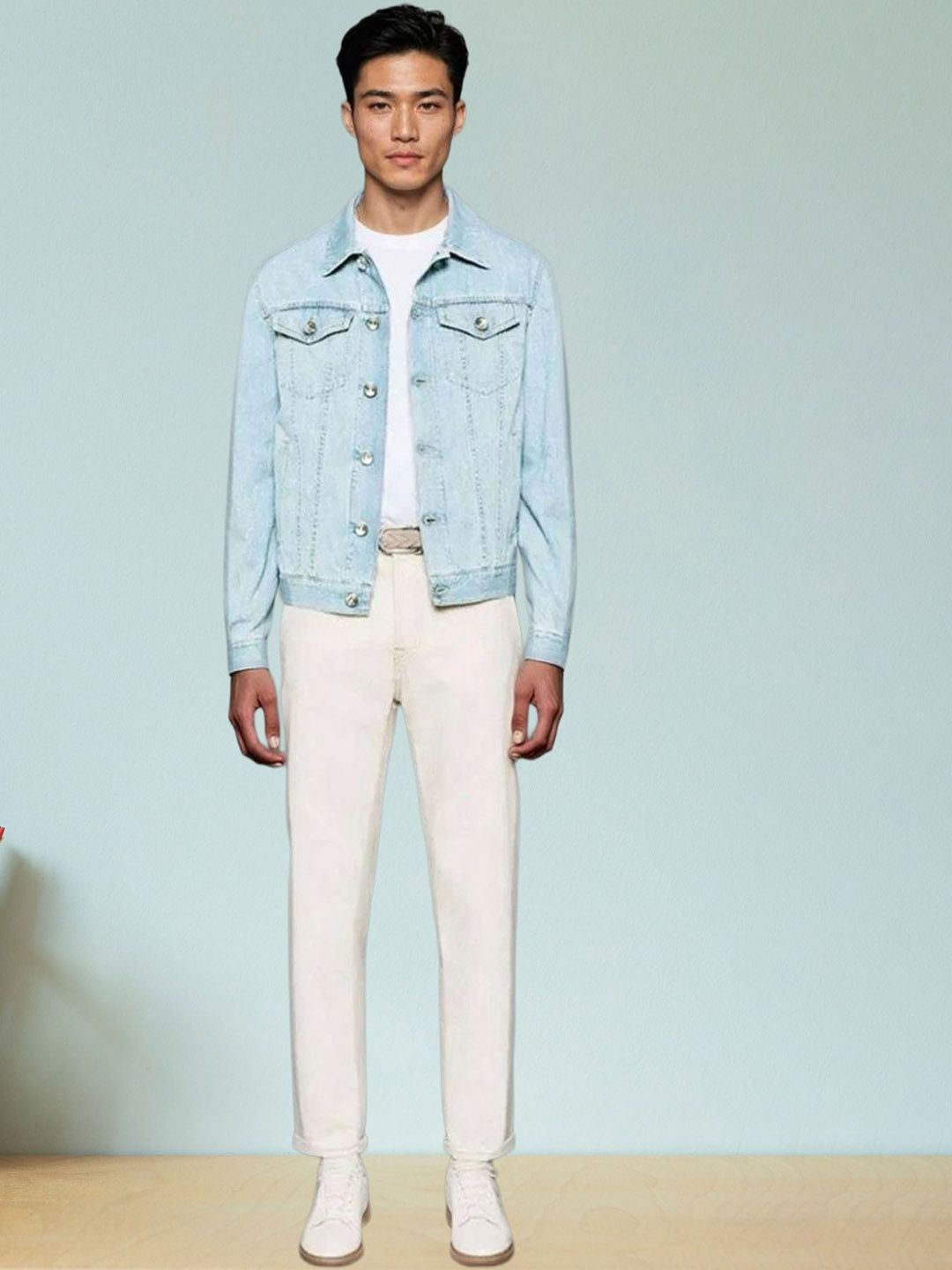 Kotty Men Spread Collar Solid Denim Jacket