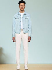 Kotty Men Spread Collar Solid Denim Jacket