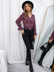 Kotty Floral Print Bell Sleeve Crepe Top