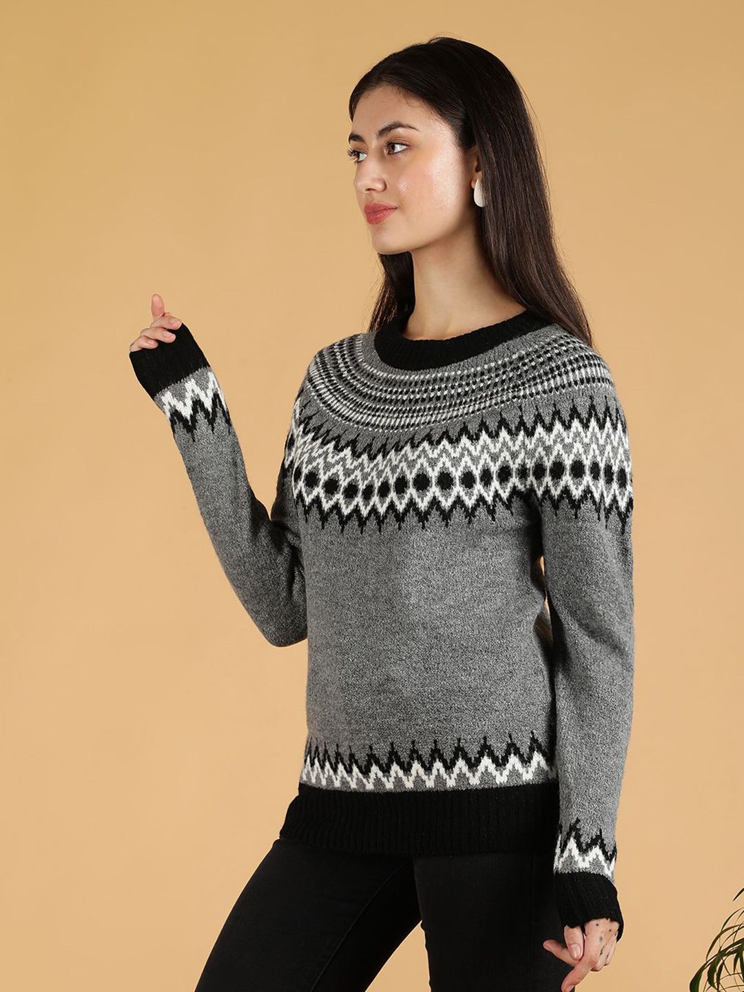 Kotty Women Geometric Design Cotton Cardigan