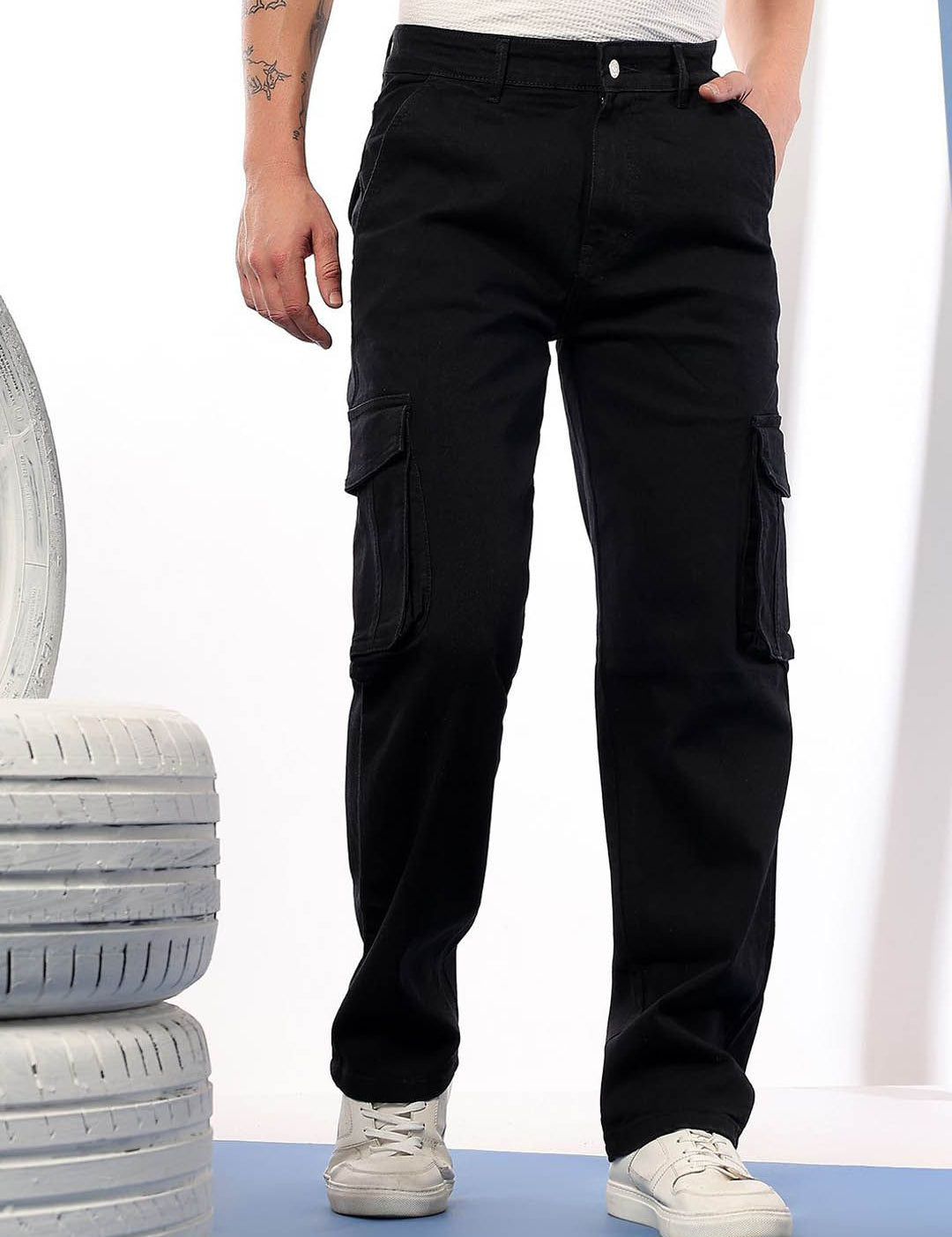 Kotty Men Comfort Regular Fit Mid-Rise Cargo Styles Cotton Jeans