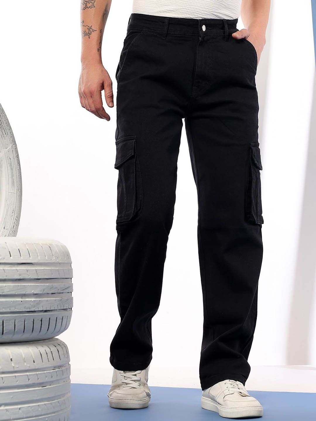 Kotty Men Comfort Regular Fit Mid-Rise Cargo Styles Cotton Jeans