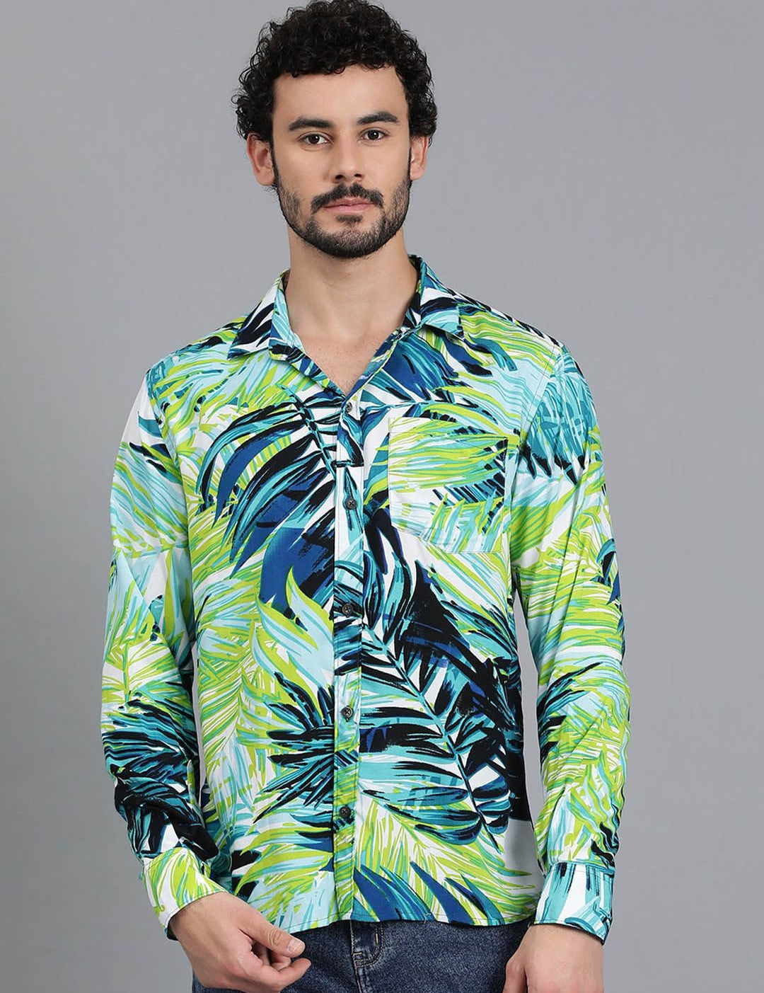 Kotty Men Spread Collar Tropical Printed Casual Shirt