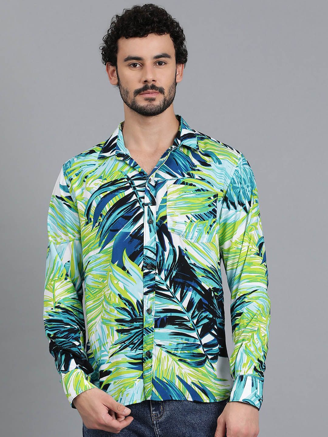 Kotty Men Spread Collar Tropical Printed Casual Shirt