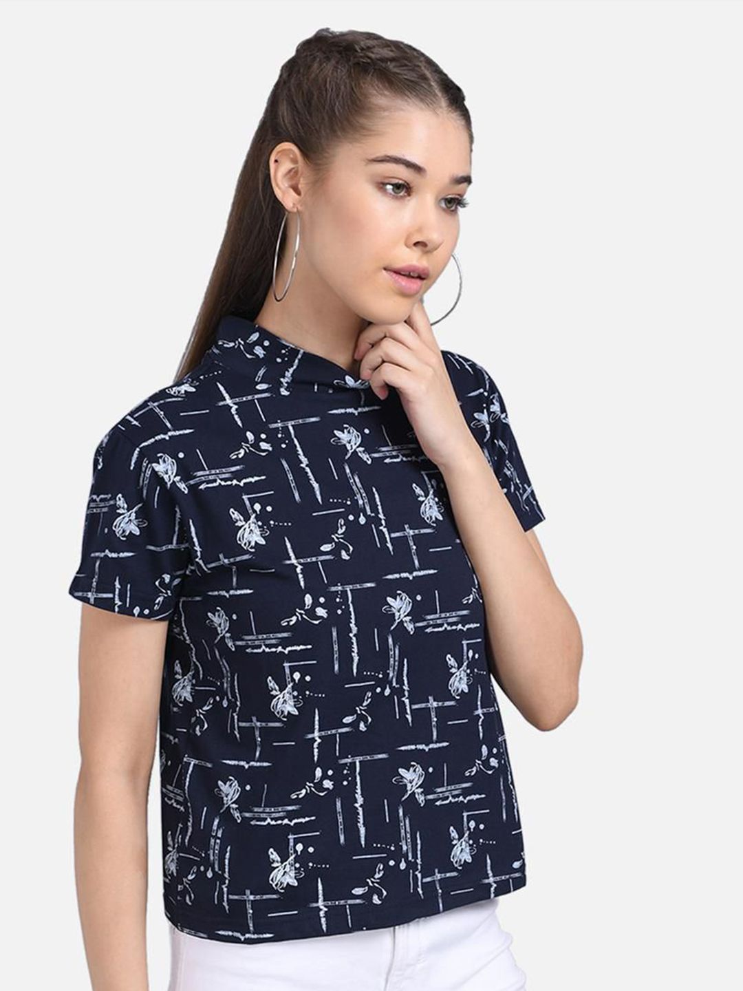 Kotty Floral Printed Pure Cotton High Neck Top