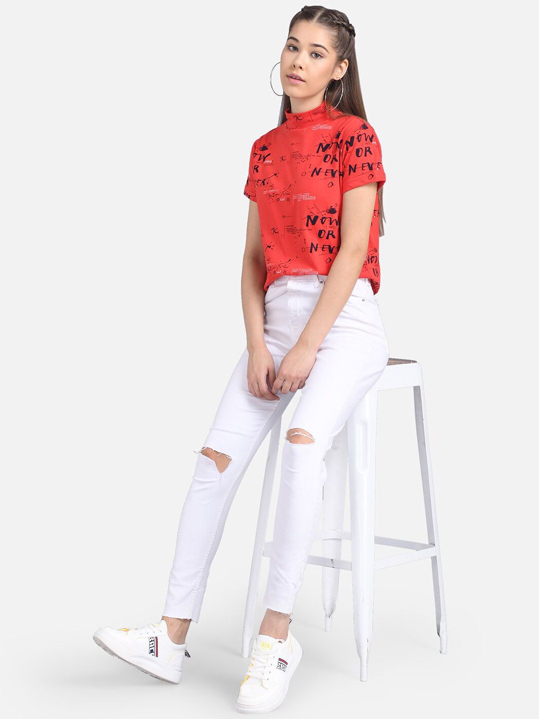 Kotty Women Red Printed Pure Cotton Top