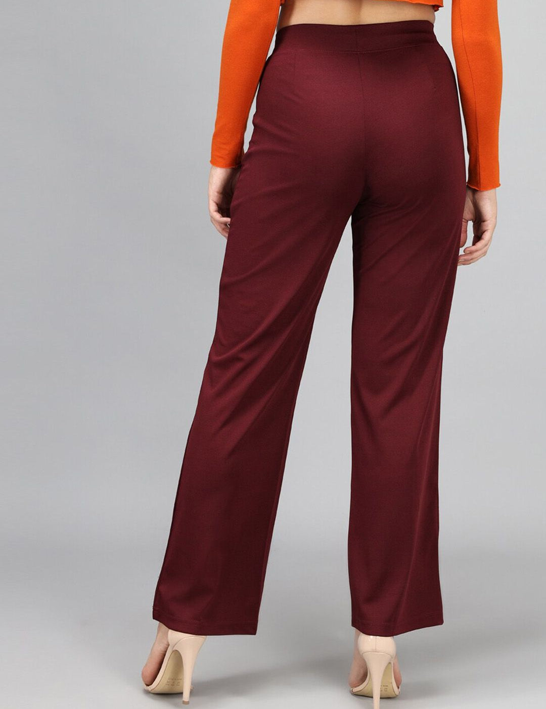Kotty Women Maroon Solid High-Rise Bootcut Trousers