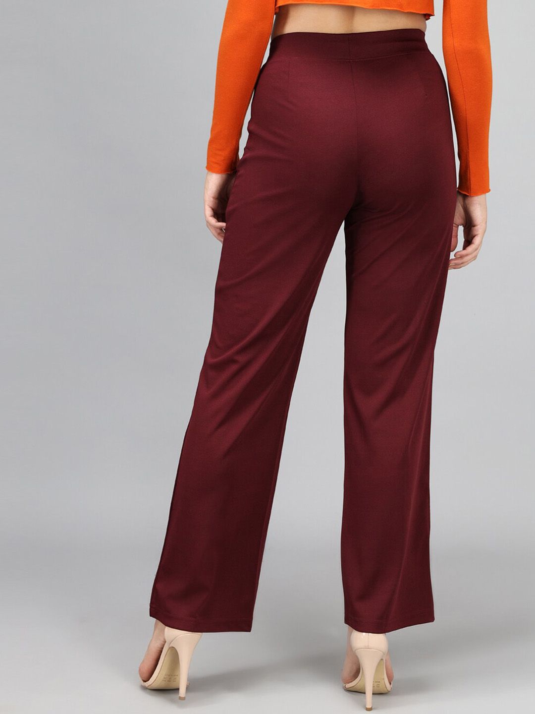 Kotty Women Maroon Solid High-Rise Bootcut Trousers