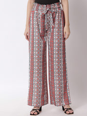 Kotty Women Red & White Printed Relaxed High-Rise Easy Wash Trousers