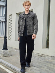 Kotty Spread Collar Washed Crop Denim Jacket