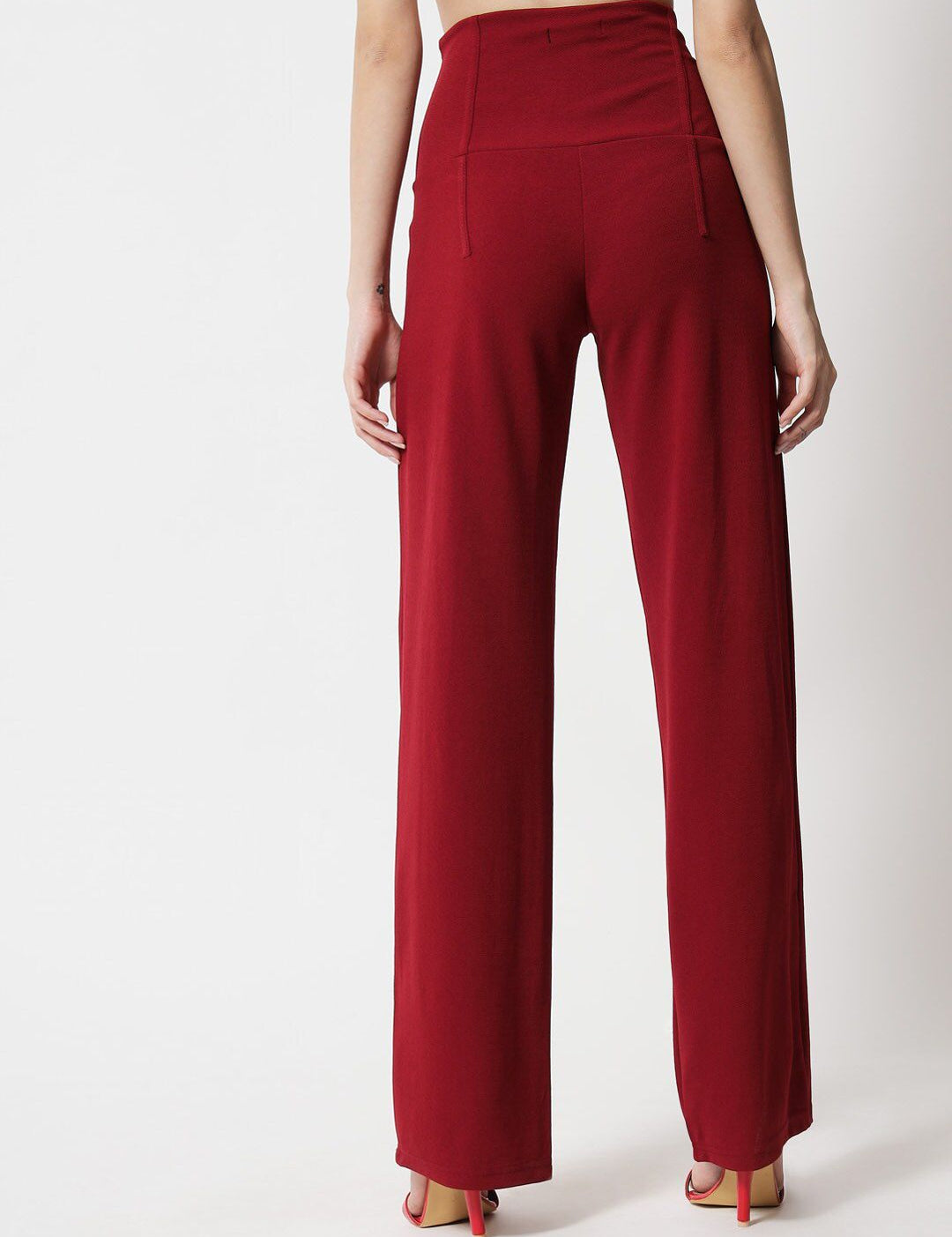 Kotty Women Maroon Relaxed Straight Fit High-Rise Easy Wash Pleated Trousers
