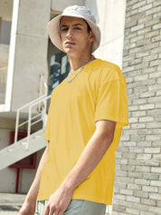 Kotty Yellow Drop-Shoulder Sleeves Oversized Cotton Casual T-Shirt