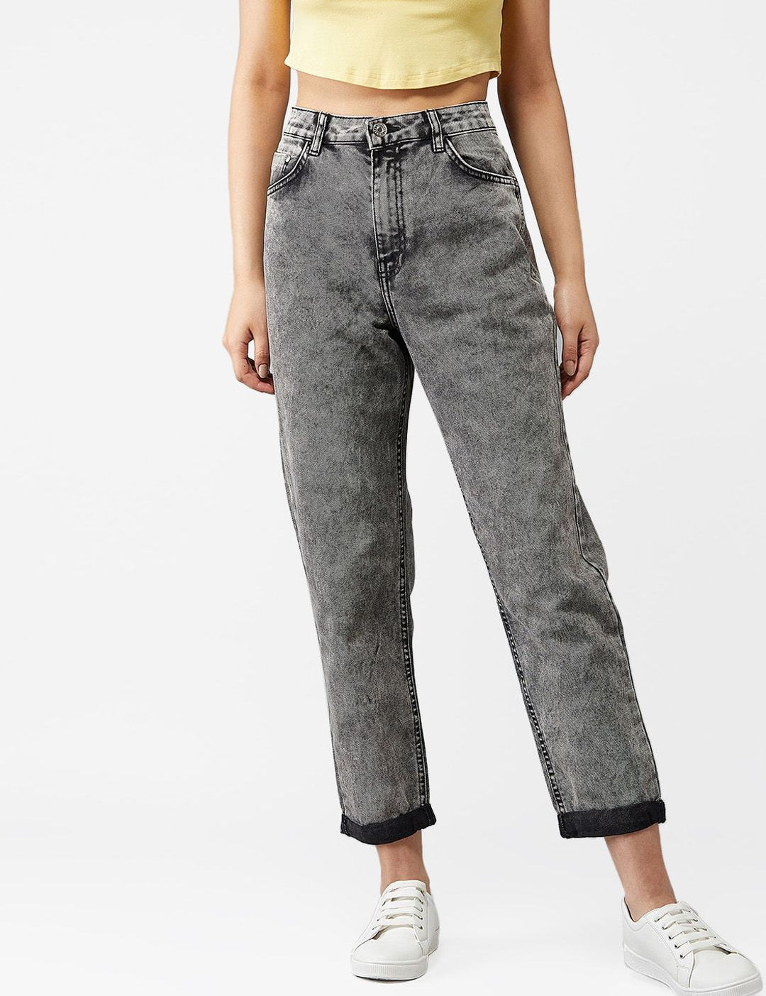 Kotty Women Grey Boyfriend Fit High-Rise Clean Look Jeans