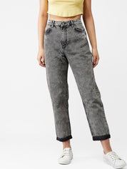 Kotty Women Grey Boyfriend Fit High-Rise Clean Look Jeans