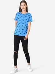 Kotty Women Blue Printed Round Neck T-shirt
