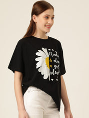 Kotty Typography Printed Casual Oversized T-shirt