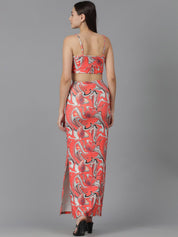 Kotty Abstract Printed Shoulder Straps Sleeveless Top And Skirt