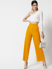 Kotty Women Yellow Relaxed Straight Fit High-Rise Easy Wash Trousers