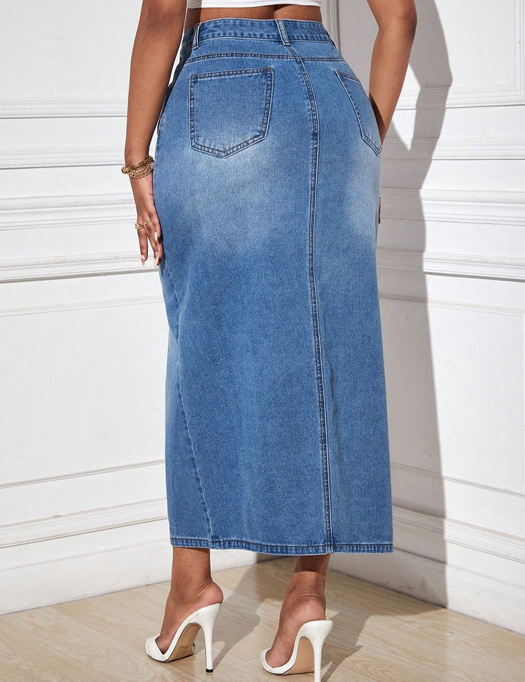 Kotty Straight Midi Denim Skirt