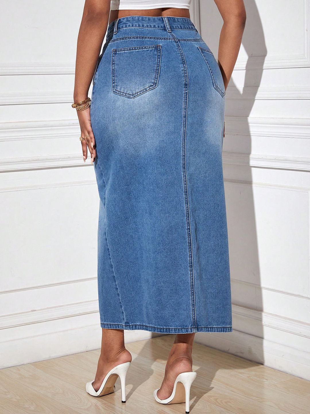 Kotty Straight Midi Denim Skirt