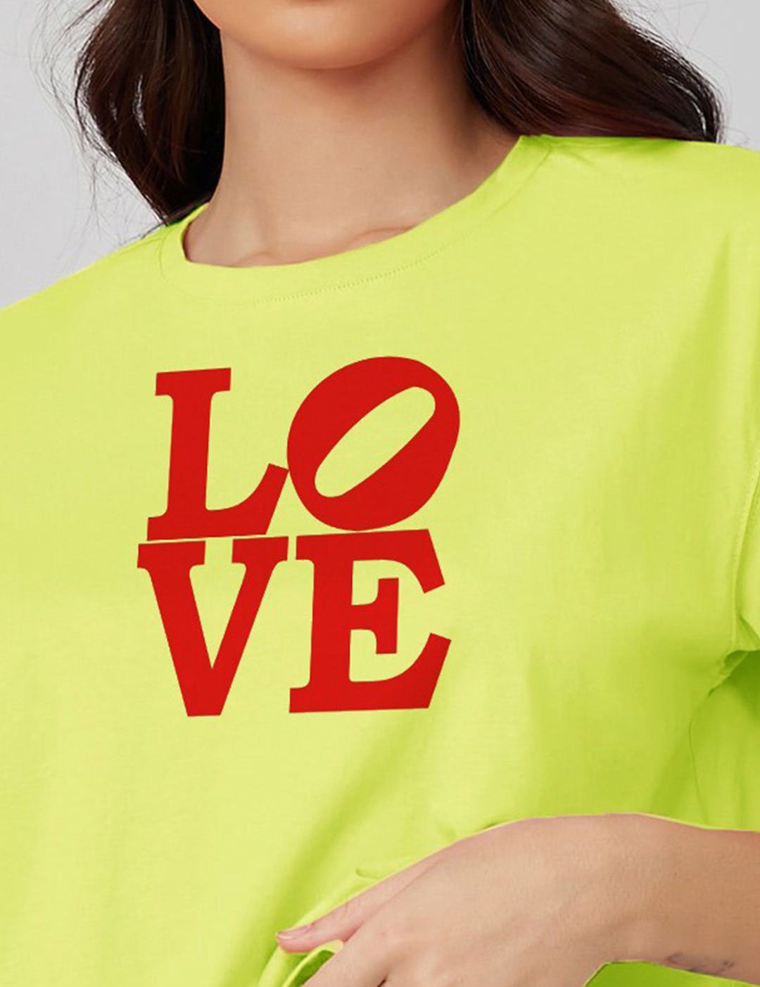 Kotty Yellow Typography Printed Drop-Shoulder Sleeves Cotton Oversized Crop T-shirt