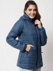 Kotty Women Blue Solid Longline Padded Jacket