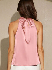 Kotty Pink High Neck Sleeveless Satin Top