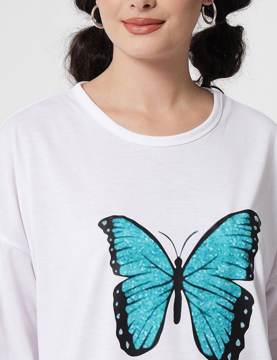 Kotty Women White Typography Printed Oversized T-shirt