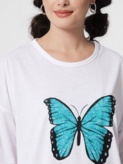 Kotty Women White Typography Printed Oversized T-shirt