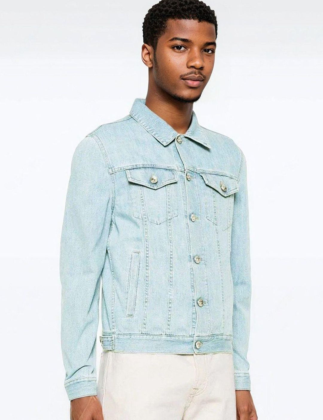 Kotty Men Solid Spread Collar Denim Jacket