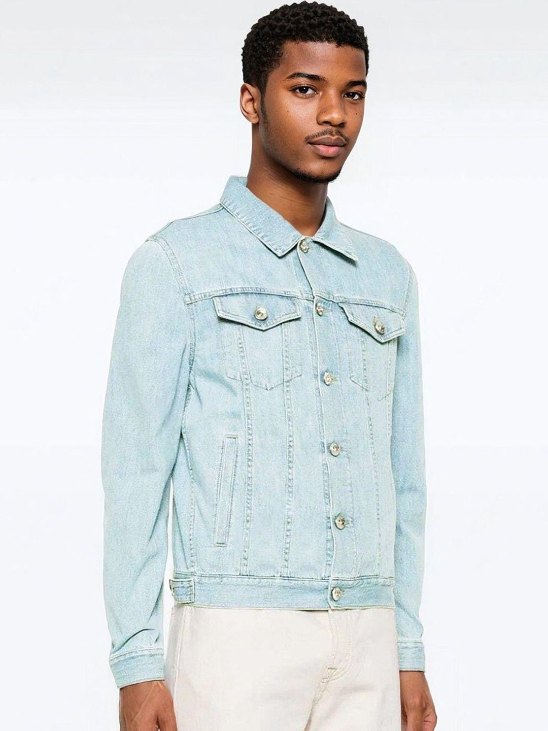 Kotty Men Solid Spread Collar Denim Jacket